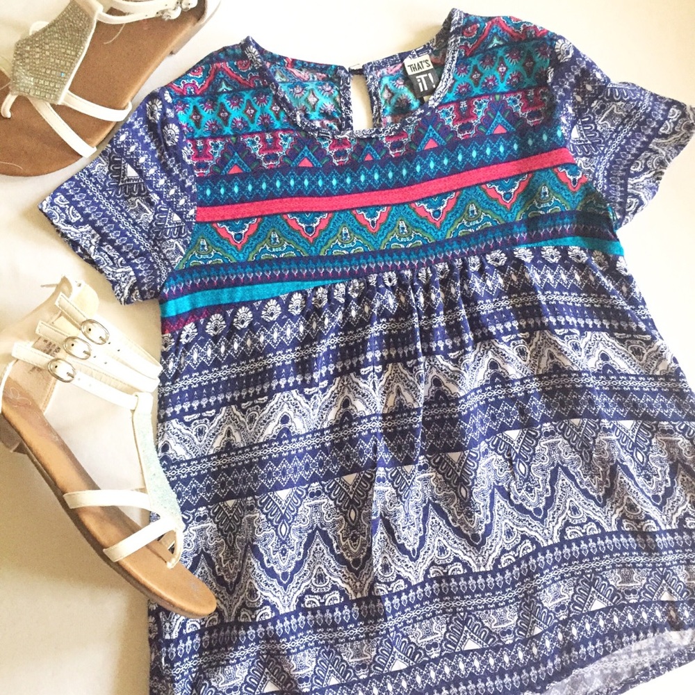 Multi Colored Short Sleeve Girls Tunic Top Size M